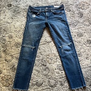 rag & bone Medium Blue Ripped Skinny Jeans